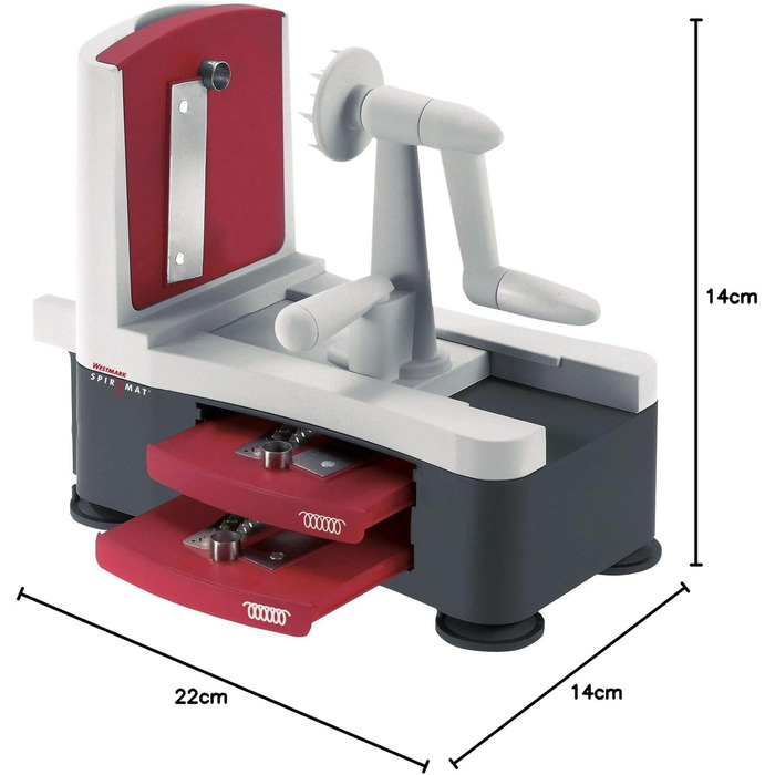 Ручний спіральний різак для овочів Westmark з 2 ріжучими конусами та фіксатором, нержавіюча сталь/пластик, антрацит/червоний, 11622260 (Spiromat)