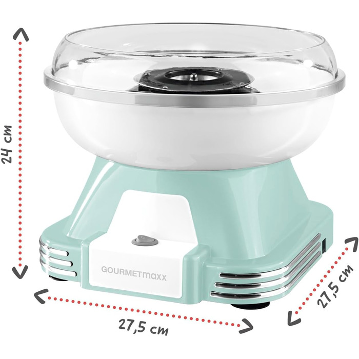 Апарат для виробництва цукрової вати GOURMETmaxx для дому з аксесуарами Ретро-апарат для виробництва цукрової вати Ностальгія з паличками для цукрової вати та мірною ложкою Цукрова вата для дитячих свят Білий (М&39ятний)