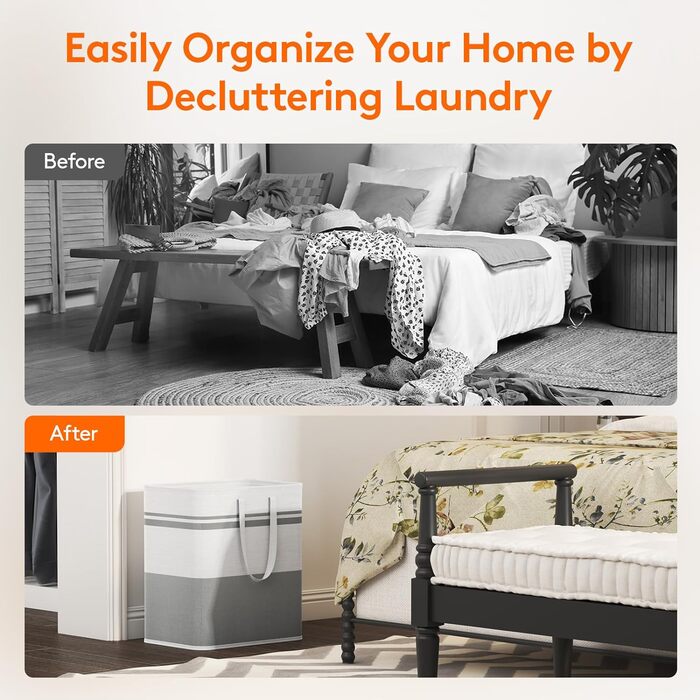 Кошик для білизни Lifewit з 2 предметів 60 л Мішок для білизни, Ящик для білизни Контейнер для білизни Збірник білизни Комод для білизни Кошики для білизни для квартири, гуртожитку, Караван Пральня, сірий і білий 2 x 60 л