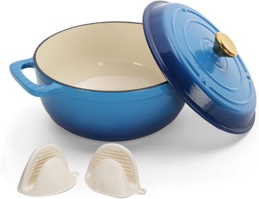 Чавунна жаровня 4,7 л з кришкою 26 см, синя LEADZM