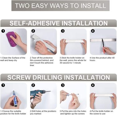 Магнітний тримач для ножів 50 см, нержавіюча сталь Ninonly