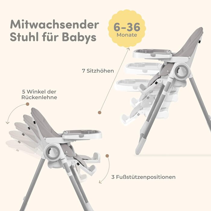 Дитячий стільчик для годування від 6 місяців сірий Sweety Fox