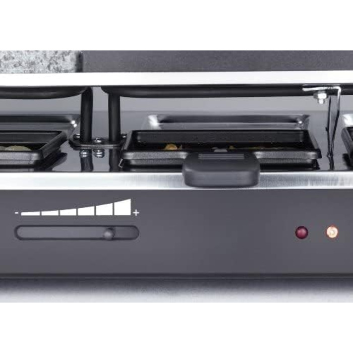 Раклет-гриль SEVERIN з натуральним каменем для гриля та пластиною для гриля, раклет з антипригарною пластиною для гриля та 8 сковородами, настільний гриль на 8 осіб, макс. 1300 Вт, чорний, RG 2371 (регульований термостат)