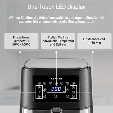 Аэрофритюрница 5,5 л, ‎1700 Вт, серебристая Klamer