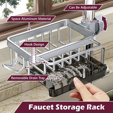 Органайзер для раковини LACEEZEN, тримач для губки для кранів діаметром 1,78-2,8 см, круглий, компактний тримач для рушників для кухні, (сріблястий, лівий)