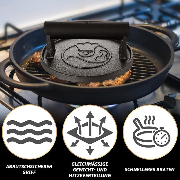 Г Розбивачка для бургерів з термостійкою ручкою Прес для бургерів, який можна мити в посудомийній машині Професійний прес для пиріжків ідеально підходить для смаження м&39яса на грилі Smash Burger Press (чавунний прес для бургерів), 839