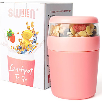 Стаканчик для пластівців 750 мл зі складаною ложкою, рожевий Swkien