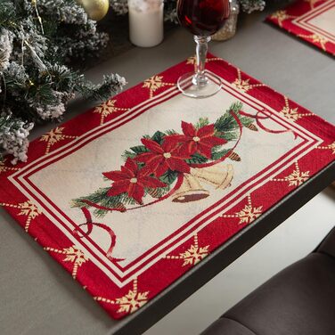 Різдвяна гобеленова скатертина Home of Christmas Скатертина на Різдво та Новий рік (Дзвіночки (без блискіток), Серветка 35x45 см)