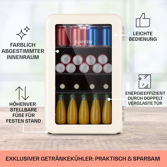 Міні-холодильник зі скляними дверцятами 70 л кремовий Klarstein