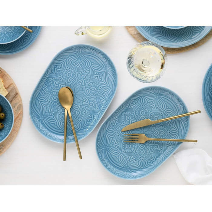 Серія Набір посуду Orient Mandala з 18 предметів, набір порцелянових тарілок (набір тарілок 2 предмети, аквамарин), 21627