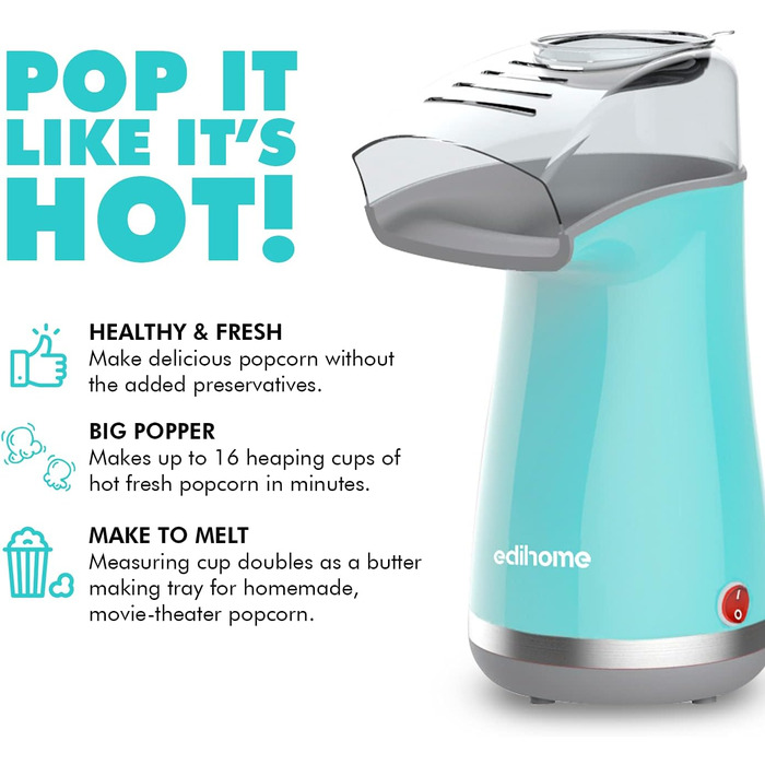 Электрическая машина для попкорна 1200 Вт, бирюзовый Edihome