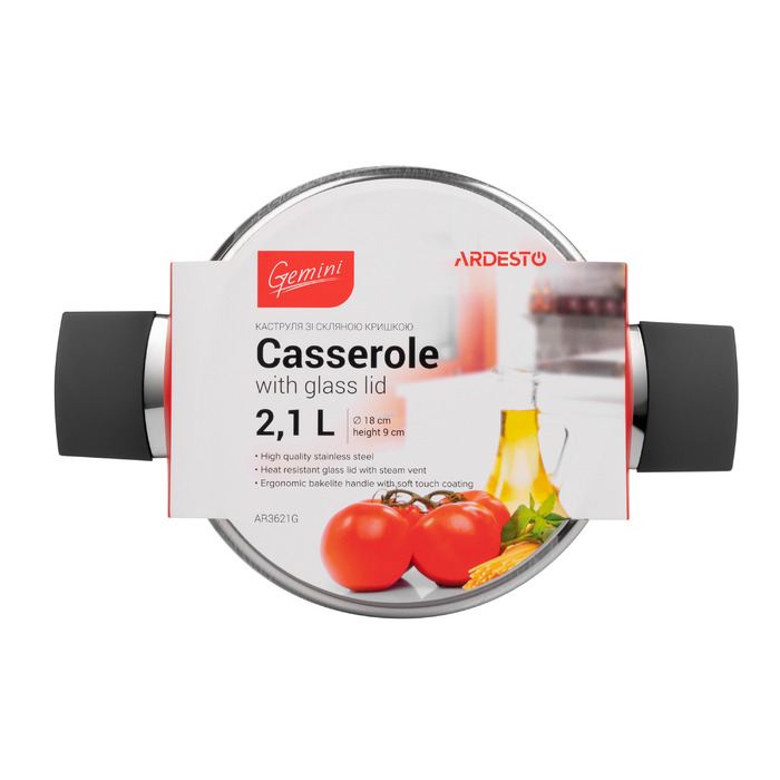ARDESTO Каструля Gemini, скляна кришка, 2.1 л, нержавіюча сталь