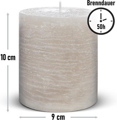 Набір із 4 свічок-стійок Brandsseller 7 x 10 см фарбовані та виготовлені з парафіну сільські свічки з тривалим часом горіння декоративні свічки для прикраси столу, Різдва та вечірок (9 x 10 см набір із 4 шт. , сіро-коричневого кольору)