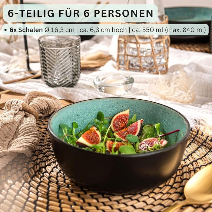 Кам&39яні миски для пасти 6 предметів, набір мисок для пасти на 6 осіб, набір мисок, придатний для миття в посудомийній машині та мікрохвильовій печі, велика багатофункціональна миска темно-сірого кольору 750 мл VALUE COLLECTION (Фіджі, миски 6 предметів)