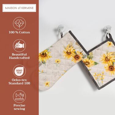 Рукавички для духовки Maison d&39 Hermine, Прихватки для каструль, 100 бавовна, термостійкі кухонні рукавички, рукавички для духовки (19 x 33 см) та прихватки для каструль (20 x 20 см) для приготування їжі, Morzine - Рукавички для духовки (19 x 33 см) та 