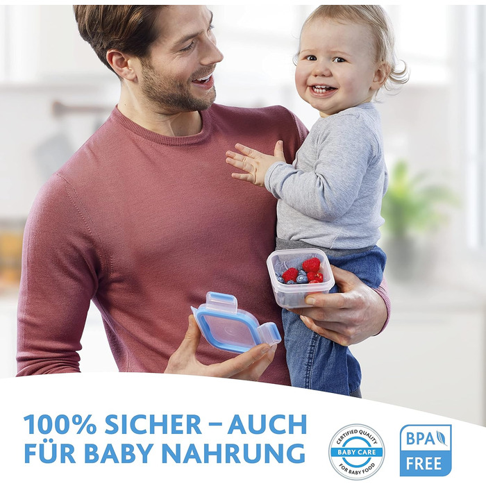 Набір контейнерів для зберігання продуктів EMSA Clip & Close, прямокутні, 5 x 0,8 л, коробки для зберігання, 100 герметичні, придатні для миття в посудомийній машині, морозильної камери та мікрохвильової печі, прозорі, сині, зроблені в Німеччині, N10307 (