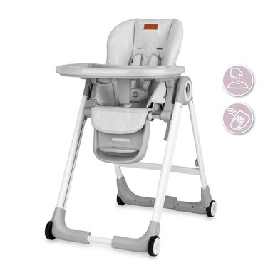 Детский стульчик для кормления с 4 колесами и функцией тормоза от 6 месяцев светло-серый Momi