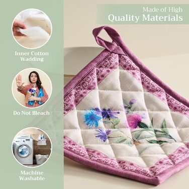 Рукавички для духовки Maison d&39 Hermine, підставки для каструль, 100 бавовна, термостійкі кухонні рукавички, рукавички для духовки (19 см x 33 см) та підставки для каструль (20 см x 20 см) для приготування їжі, Морзін - рукавички для духовки (19 x 33 см