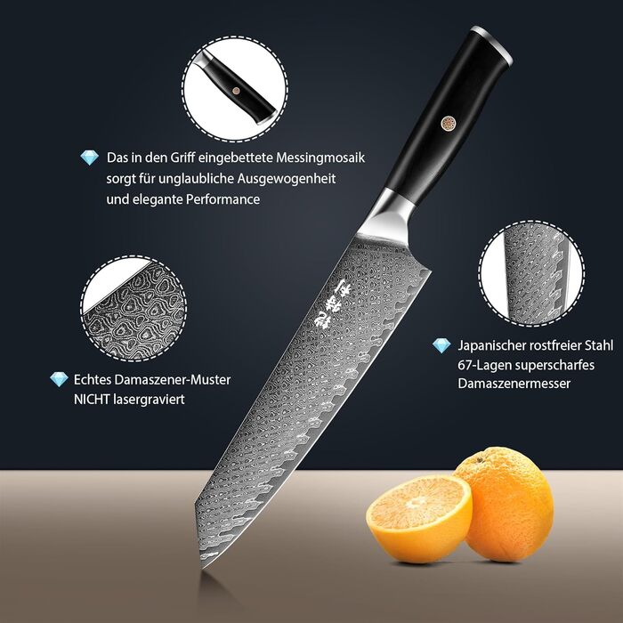 Японський кухарський ніж 67 Layers Damascus Steel Blade VG10 Steel Kuhon Knife with Pakkawood Handle, 20cm Pro