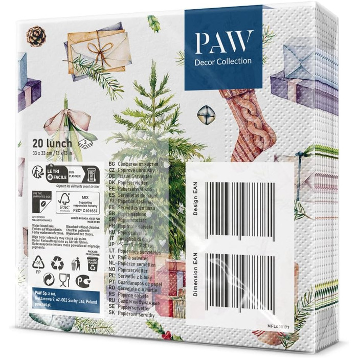 Серветки 3-шарові (33 x 33 см) 20 шт. Різнокольорові паперові серветки, ідеальні для різдвяного столу Серветки - Різдво, зима, зірки, сніг, сніговики (Різдво вдома)