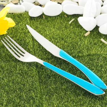 Набір столових приборів Amefa ECLAT Nature, 24 предмети, набір столових приборів на 6 осіб, коричневі пластикові ручки під дерево, можна мити в посудомийній машині, столові прибори з нержавіючої сталі, світле дерево (бірюзовий)