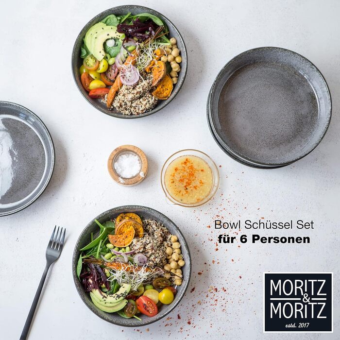 Из фарфора антрацита Buddha Bowl Bowl на 6 персон Как суповая тарелка, салатница и набор миска для хлопьев, 6 шт., Smoothie Bowl
