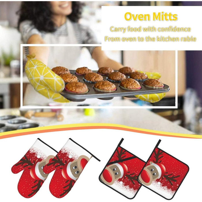 Рождественский набор из 2 прихваток и 2 перчаток для духовки, 4 предмета, красный AAPIKA