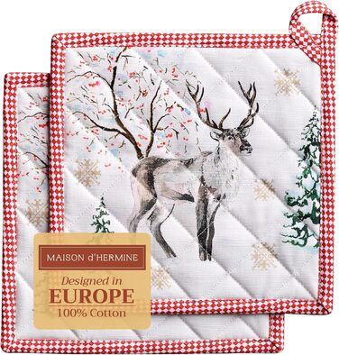 Рукавички для духовки Maison d&39 Hermine, підставки для каструль, 100 бавовна, термостійкі кухонні рукавички, рукавички для духовки (19 см x 33 см) та підставки для каструль (20 см x 20 см) для приготування їжі, Morzine - Рукавички для духовки на День по