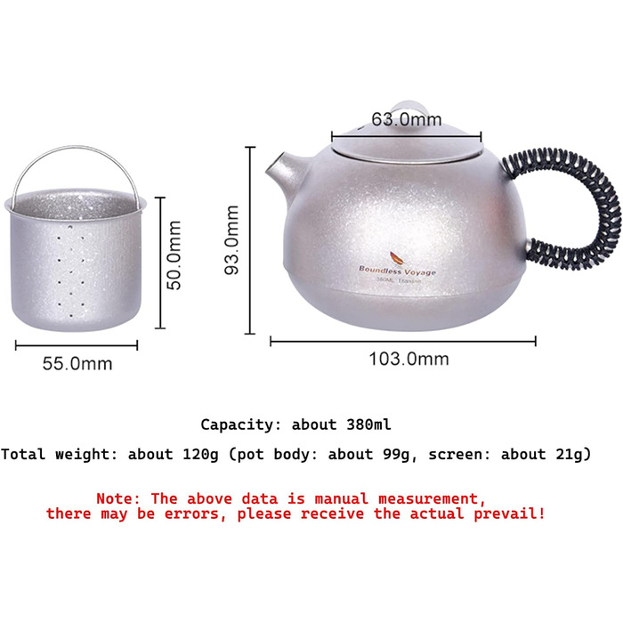 Титановий чайник з заваркою для розсипного чаю 380 мл. iBasingo