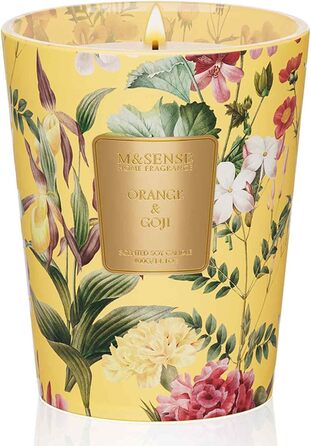 Ароматична свічка M&SENSE надзвичайно велика, час горіння 150 годин, натуральна ароматерапевтична свічка з 3 гнітами, сильний аромат, тривале горіння, подарункова свічка та прикраса для дому, подарунки для жінок (400 г, апельсин-годжі)