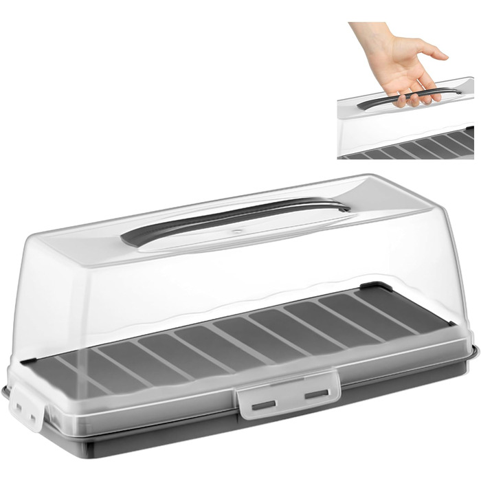 Коробка для транспортировки торта с крышкой, капюшоном и ручкой. Коробка для хранения, контейнер для торта, тарелка для торта, контейнер для торта, коробка для торта, тарелка для торта, начинка для торта, колокольчик для торта - (антрацит, прямоугольный)