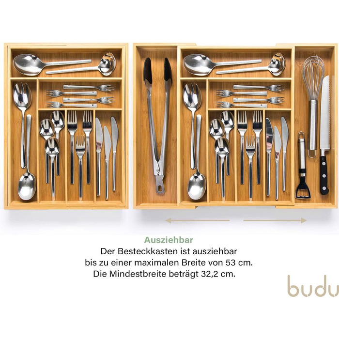 Лоток для столових приборів budu 47 (глибина 47 см) від - Організатор для кухонних шухляд - Висувний - Організатор для кухонних шухляд (43 см, бамбук)