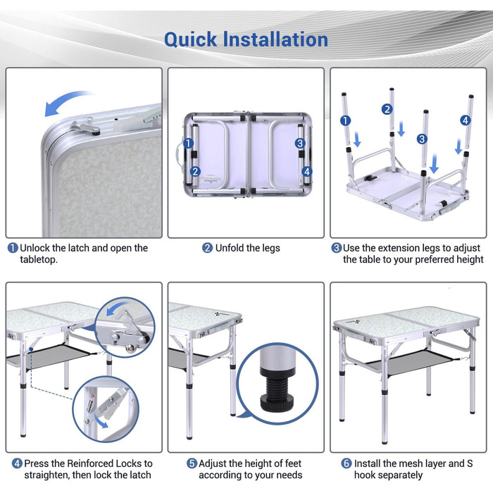 Складной кемпинговый стол с 2 уровнями высоты 60 х 40 см белый Sportneer