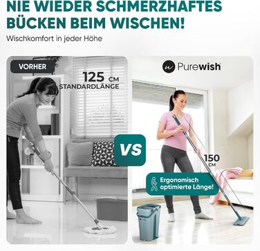 Набір швабри з відром 150 см зелена м'ята Purewish