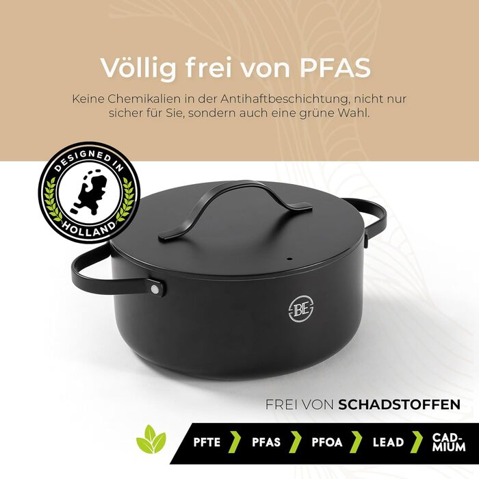 Каструля 7 л з кришкою 28 см, чорна Essential Be Living