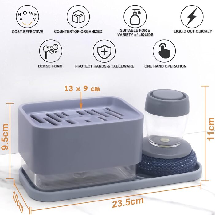 Диспенсер для миючого засобу для кухонної раковини з тримачем для губки HvOvMvE