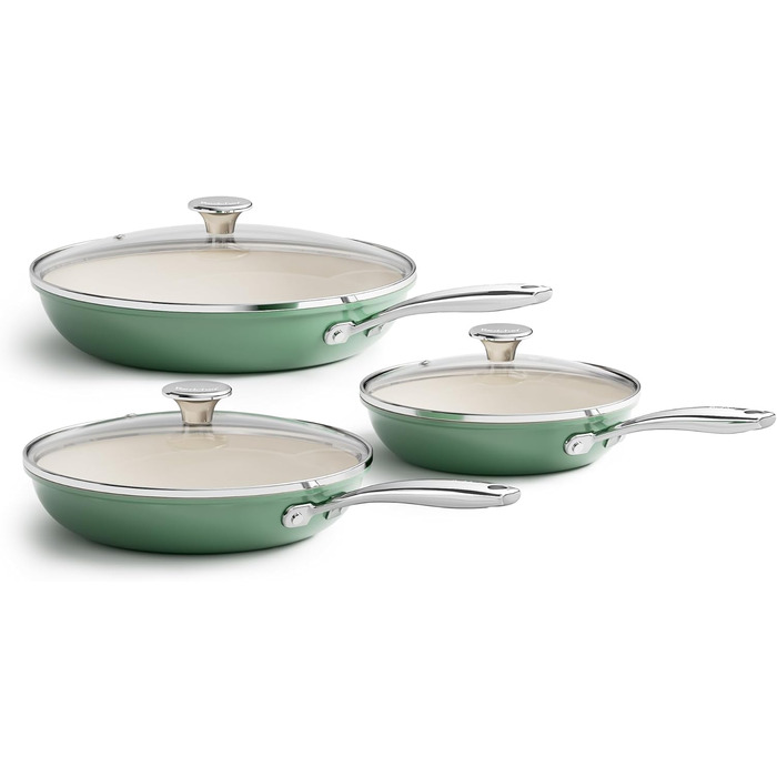 Набор индукционных сковородок со стеклянными крышками, 6 предметов 20, 24, 28 см, зеленый Redchef