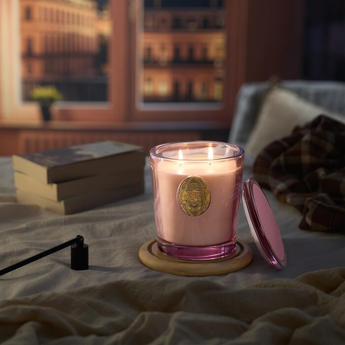 Ароматна свічка M&SENSE &quotЛісова хатина&quot, ароматичні свічки у склянці, натуральна соєва свічка, час горіння 55 годин, подарункові свічки для жінок та чоловіків, подарункова свічка (солона троянда, 560 г)