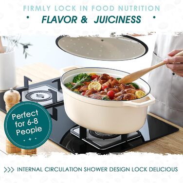 Чавунна сковорода Vancasso, чавунна каструля з кришкою, емальоване покриття об&39ємом 5 л, індукційна запіканка, каструля, чавунна сковорода для всіх типів плит, підходить для індукції, кругла, кремово-біла, 5 л біла (білий, 37 см)