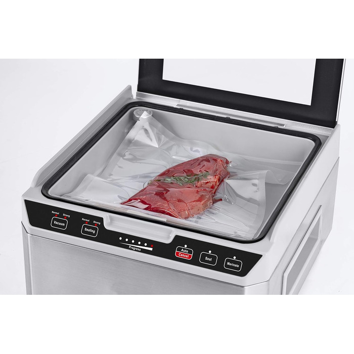 Камерний вакуумний пакувальник з нержавіючої сталі, вакуумна камера 3л 70 л/хв, подвійне зварювання, регульований час вакууму та зварювання, 1417 одинарний, 40 -