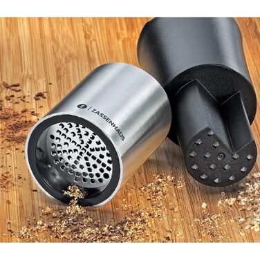 Дует млина для мускатного горіха та спецій, нержавіюча сталь і пластик, чорно-сріблястий, млин для перцю, розміри 5 см x 5 см x 11 см, млин для чилі, млин для мускатного горіха