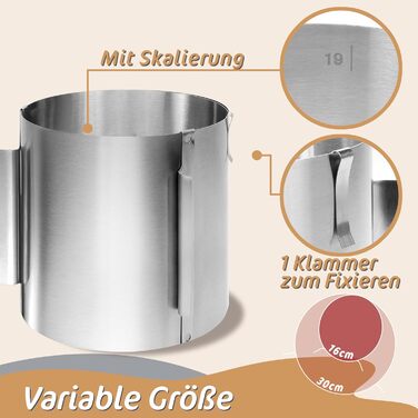 Регульована висота 30 см - кільце для випікання з нержавіючої сталі та форма для випікання в одному, високоякісні та функціональні - дуже високе кільце для випікання кругле, регульоване 16-30 см, рамка для випікання кругла, 4smile cake ring