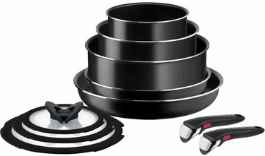 Набор посуды Tefal Ingenio Easy Cook & Clean, 10 предметов, алюминий, нержавеющая сталь, бакелит, черный