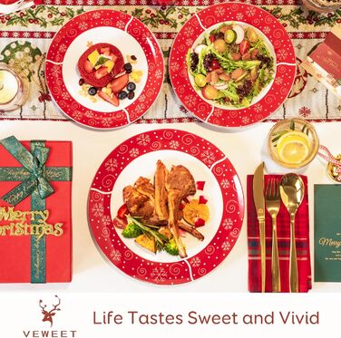 Серія 30-предметний порцеляновий різдвяний набір посуду на 6 осіб, різдвяний кавовий сервіз на 6 обідніх тарілок, 6 десертних тарілок, 6 супових тарілок, 6 кавових чашок та 6 блюдець (Christmastrele, обідній сервіз на 18 осіб)