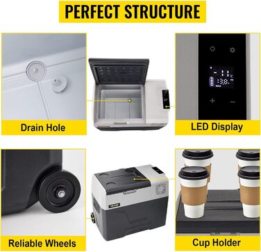 Автомобільний холодильник VEVOR 35L, компресорний холодильник, коробка-холодильник з нержавіючої сталі, ізольована коробка для свят, міні-холодильник, автомобільний холодильник з розеткою 35L (30L)