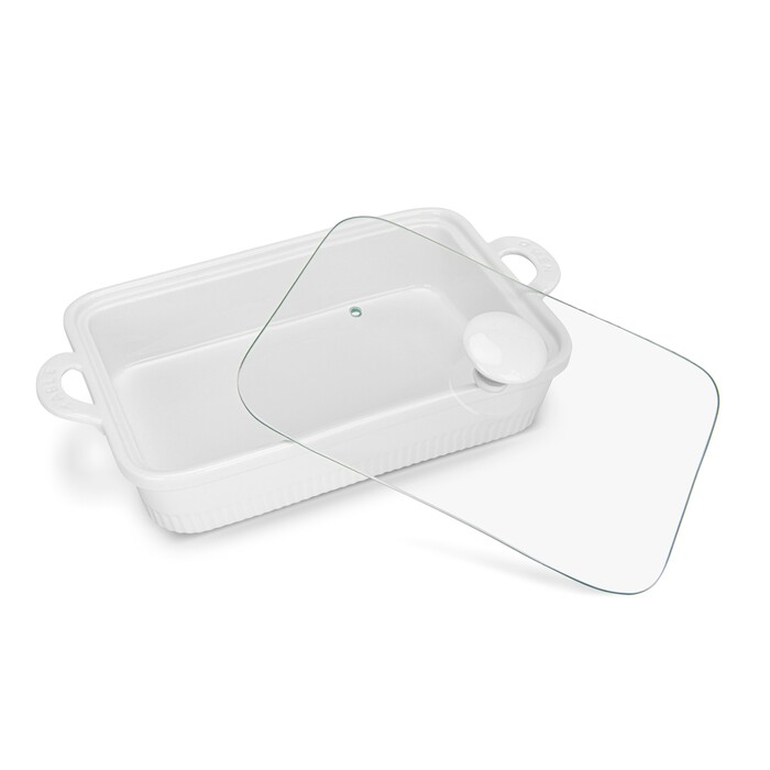 Прямокутна форма для запікання Fissman 27х19х6 см / 1,6 л зі скляною кришкою порцеляна (14156)