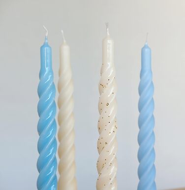 Свічки з крученим конусом, виготовлені в Італії, доступні 25 кольорів, лаковані настільні свічки, спіральні свічки з тривалим часом горіння 5 годин, декоративні свічки, 6 шт. , 2,2 x 21 см (світло-блакитні)