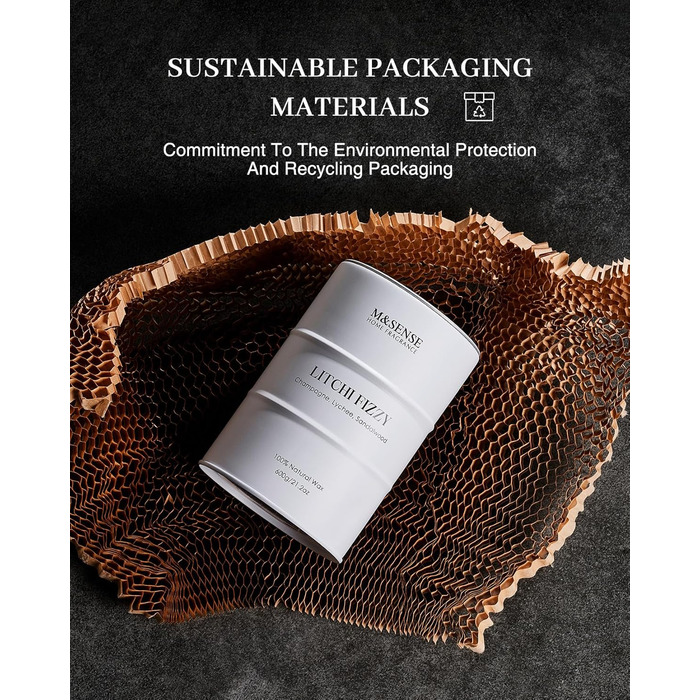 Ароматичні свічки M&SENSE з натурального соєвого воску, натуральна соєва свічка для домашнього декору, тривалий час горіння до 70 годин, класні подарунки для чоловіків та жінок (600 г, лічі, шипучі)