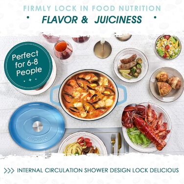 Чавунна овальна емальована каструля 6 л з кришкою, 30 x 13 см, синій vancasso