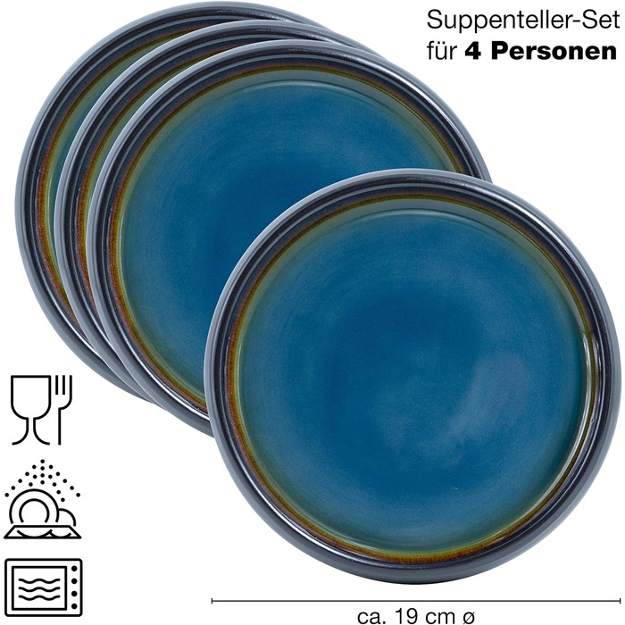 Супова тарілка Moritz & Moritz SOLID 4 шт. з кераміки 19 см керамічна миска для супу, локшини, салату або мюслі 4 великі миски